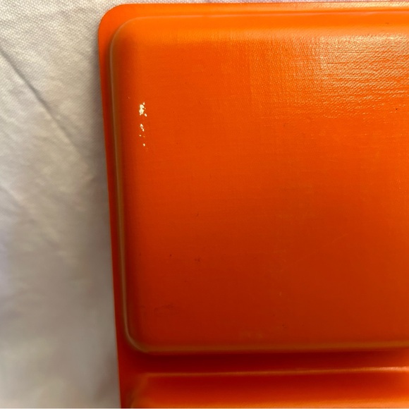 Vintage Mid Century Orange Snack Tray with Wooden Handle.